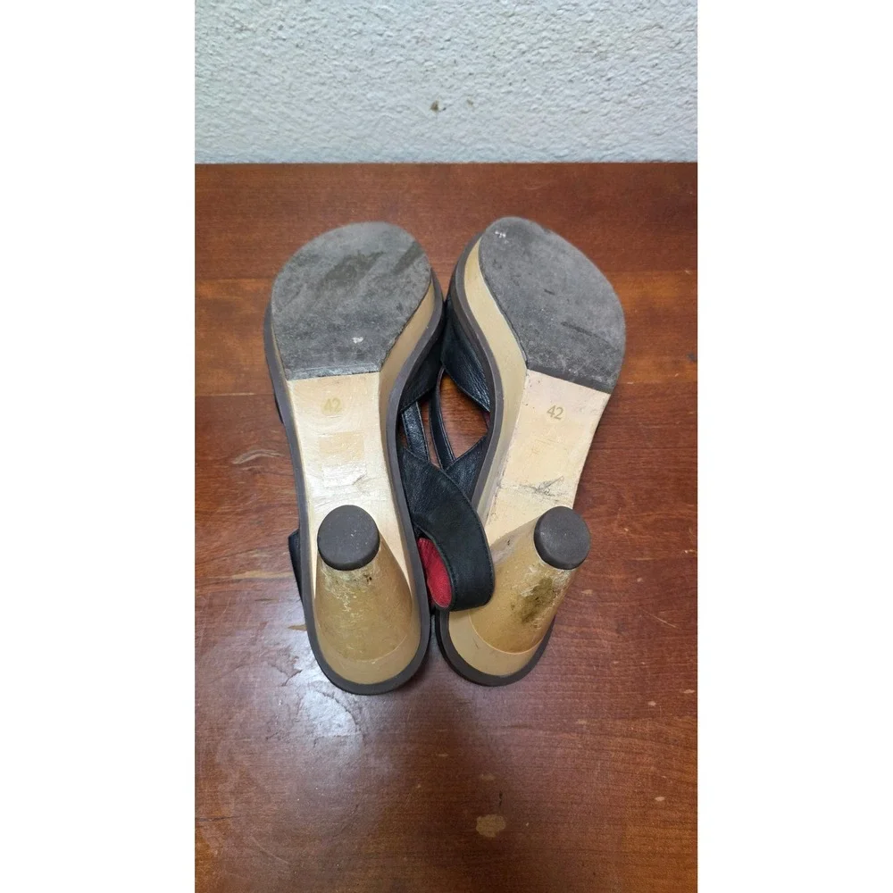 Esska Black Leather‎ Wooden Platform Sandals Womens 42 Retro Clog Heels